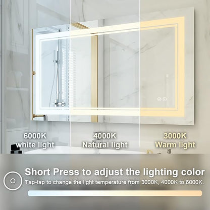 WELLFOR LED Bathroom Vanity Mirror 40 x 24 Inch, Lighted Anti-Fog Dimmable Mirror, IP44 Waterproof Wall Mounted Makeup Mirror, Packed with US Standard Plug and Touch Switch, (Horizontal/Vertical)