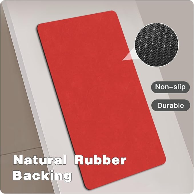 Christmas Bath Mat, Red Bathroom Rugs Non Slip Washable Thin Absorbent Bath Mat Fits Under Door Bathroom Floor Mat Perfect for Bath, Shower, or Sink 24"x36" Red