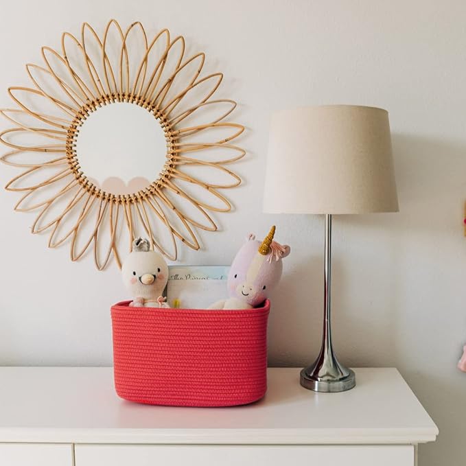 OrganiHaus Woven Storage Baskets for Organizing, Cotton Rope Organizer Bins for Shelves, Closet & Nursery, Dog Toy Basket, Decorative Bins for Toys, Towels & Books - 15x10x9, Red