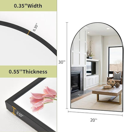 BEAUTYPEAK 20"x30" Arch Bathroom Mirror, Wall Mounted Vanity Metal Frame Mirror for Bedroom, Entryway, Living Room, Black