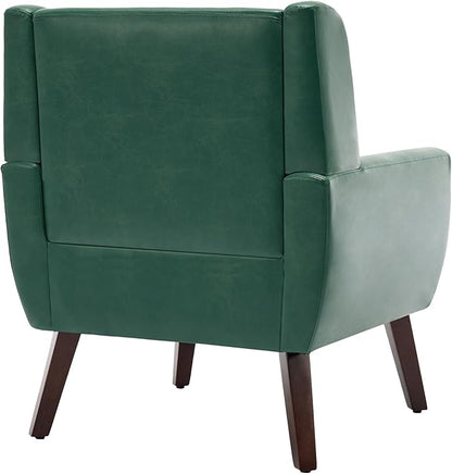 UIXE Faux Leather Accent Chairs Set of 4, Modern Arm Club Chair Upholstered Armchair for Living Room, Comfy Single Sofa Seats Button Tufted Reading Seating, Green