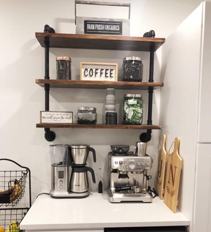 DR.IRON Industrial Pipe Shelving 3 Tiers Wall Mount, Rustic Storage Shelves, Retro Bathroom Shelving (Black, 32" L)