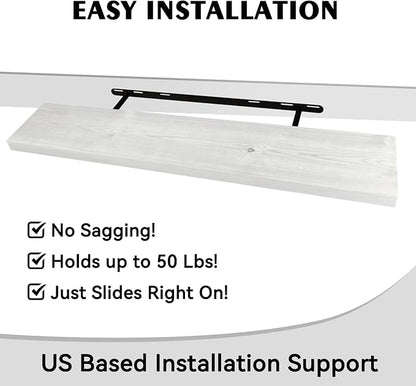 BGMG Wood Floating Shelves 36 inch Long, Wide Rustic Wooden Wall Shelves for Bathroom Living Room Bedroom Kitchen Farmhouse Set of 2-36x6.7x1.25 inch-White