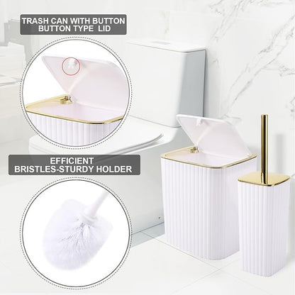 Bathroom Accessories Set - Gorgeous Bathroom Set, 10PC White Bathroom Accessory Set, Toilet Brush, Trash Can, Qtip Holder Dispenser & Soap Dispenser
