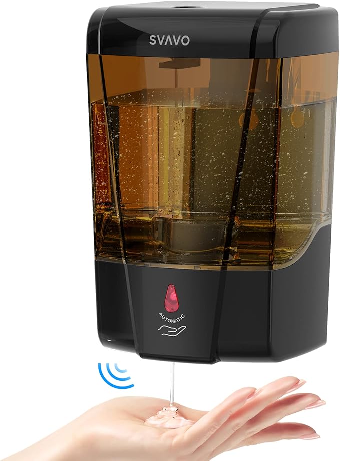 SVAVO Automatic Soap Dispenser Hand Soap Dispenser Wall Mount 600m/21fl.oz, Touchless Electric Sensor Pump Battery Operated for Offices Home Kitchen Bathroom Hotel Restaurant Commercial