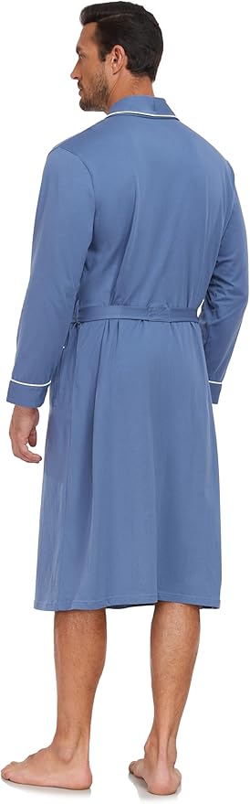 COLORFULLEAF Mens 100% Cotton Robes Lightweight Summer Long Bathrobe Sleepwear Soft Knit Spa Robe with Pockets