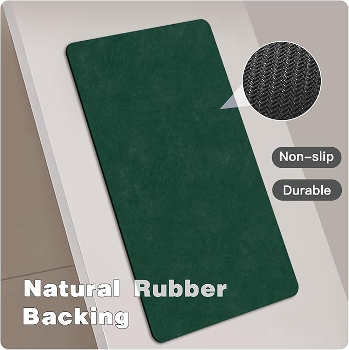Bath Mat, Bathroom Rugs Non Slip Washable Thin Absorbent Quick Dry Bath Mat Fits Under Door Bathroom Floor Mat Perfect for Bath, Shower, or Sink 20"x48" Dark Green