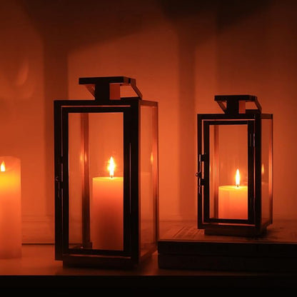 DECORKEY Fall Christmas Golden Decorations for Home, 17''&13'' Metal Candle Lanterns Decorative Outdoor&Indoor, Modern Hanging/Tabletop Candle Holders for Porch Patio Wedding Decor