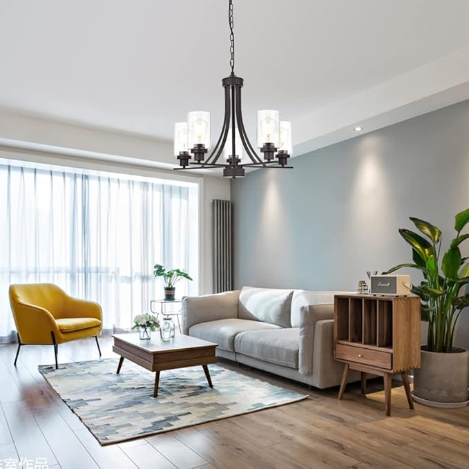 BONLICHT Rustic Kitchen Island 5-Light Oil-Rubbed Bronze Traditional Chandelier Industrial Vintage Pendant Lights Classic Glass Ceiling Lighting UL Listed