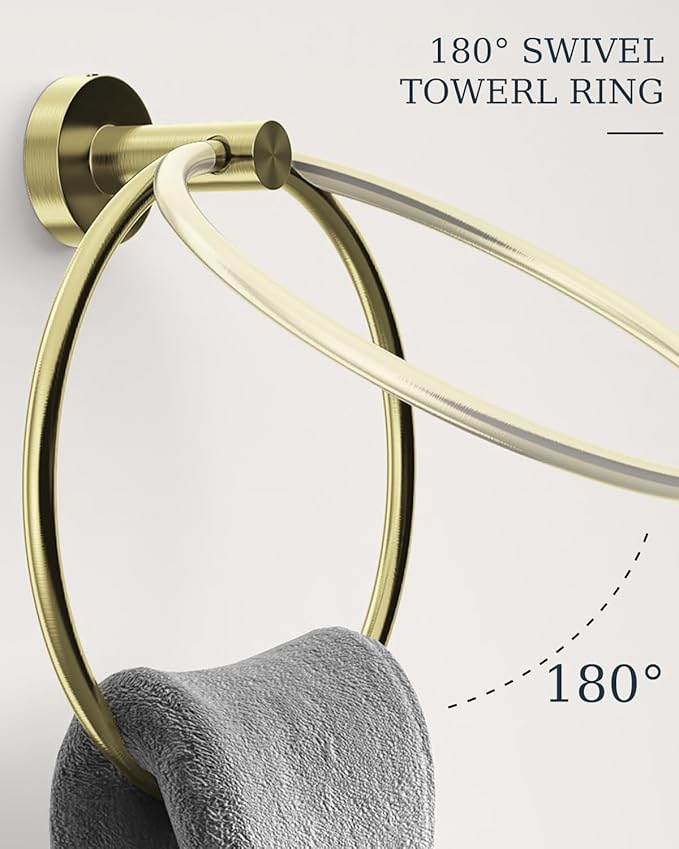 Brushed Gold Bathroom Accessories Set, SUS304 Stainless Steel 5 Pieces Bathroom Hardware Set, 24" Double Bath Towel Bar Set, 2 Towel Hooks, Toilet Paper Holder, Towel Racks for Bathroom Wall Mounted