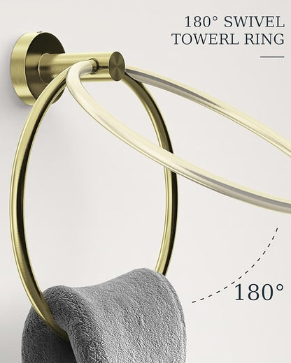 Brushed Gold Bathroom Accessories Set, SUS304 Stainless Steel 5 Pieces Bathroom Hardware Set, 24" Double Bath Towel Bar Set, 2 Towel Hooks, Toilet Paper Holder, Towel Racks for Bathroom Wall Mounted