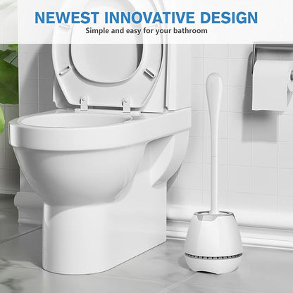 Toilet Brush 2 Pack, Toilet Bowl Brush with Ventilated Holder and Ergonomic Long Handle, Durable Bristles Toilet Scrubber Set for Bathroom Cleaning(White)