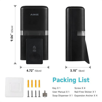 AIKE Wall Mount Liquid Soap Dispenser, 27oz Large Capacity with Extended Pump for Commercial Bathrooms(Black)