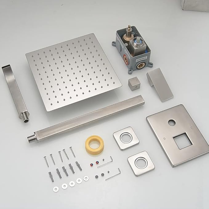 Brushed Nickel Shower Faucet Set with Tub Spout Bathroom Luxury Rain Mixer Shower Head System Wall Mounted Shower Faucet Complete, Single Handle Tub and Shower Trim Kit with Rough-in Valve