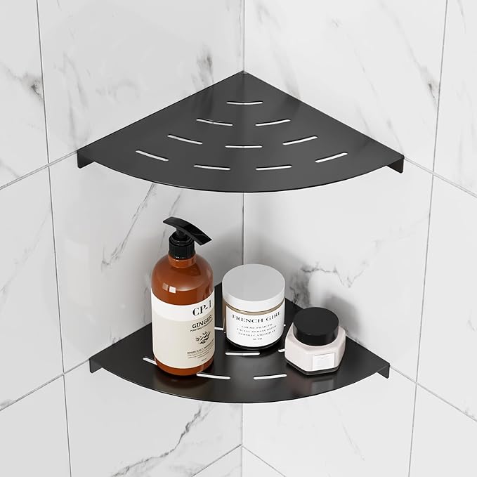 2 Pack Corner Shower Shelves Load Capacity 40 lbs 304 Stainless Steel Shower Corner Shelf Will not Rust 8in Shower Shelf for Inside Shower Matte Black Drilling Installation