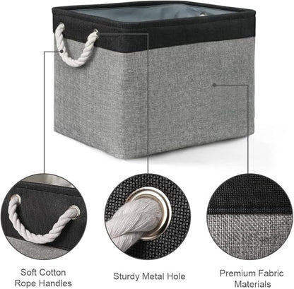TcaFmac Organization and Storage Basket for Shelves - 16x12x12 inch Large 2 Pack Collapsible Storage Boxs for Organizing, Fabric Storage Cubes for Closet Cloth Toy Books Kids(Black&Grey)