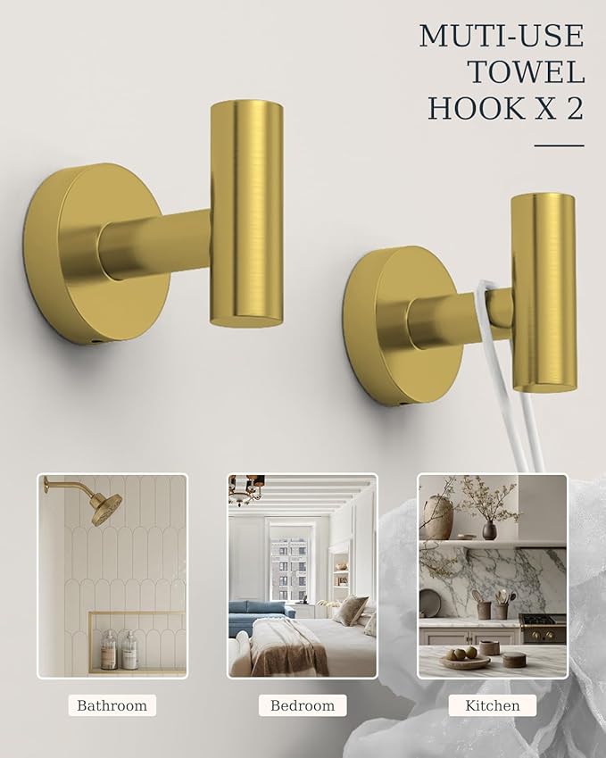 Brushed Gold Bathroom Accessories Set, SUS304 Stainless Steel 5 Pieces Bathroom Hardware Set, 26 Inch Bath Towel Bar Set, 2 Towel Hooks, Toilet Paper Holder, Towel Racks for Bathroom Wall Mounted