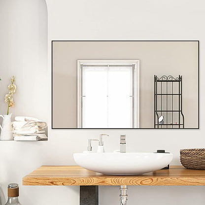 Bathroom Wall Mirror, Decorate Bathroom Mirrors for Wall, Rectangle Modern Bathroom Wall Mounted Mirror Vertical or Horizontal Hanging for Living Room (Black Framed 40’’ x 24’’)