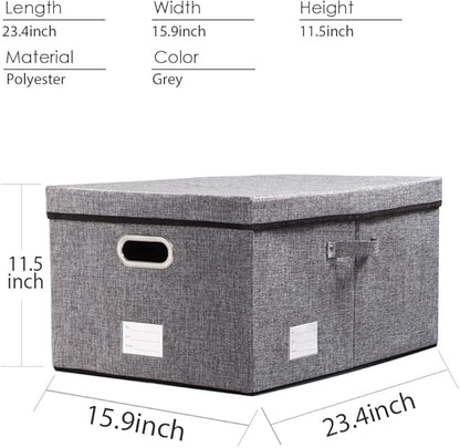 PRANDOM Storage Bins with Lids [3-Pack] Linen Fabric Foldable Storage Boxes Organizer Containers Baskets Cube with Cover (23.4X15.9X11.5) For 6+ Year Old Boys and Girls