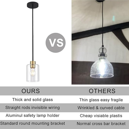 Black Brass Pendant Lights Kitchen Island - Clear Glass Pendant Light Fixture Multiple Stems Rods 3 Units 12 Inch 3 Units 4 Inch (2 Pack Black Brass Downrod)