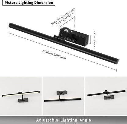 Dimmable Black Picture Lights with Remote and Timer Wireless Art Lights Rechargeable Gallery Lighting for Canvas Portrait 24'' Inch 5W Warm White