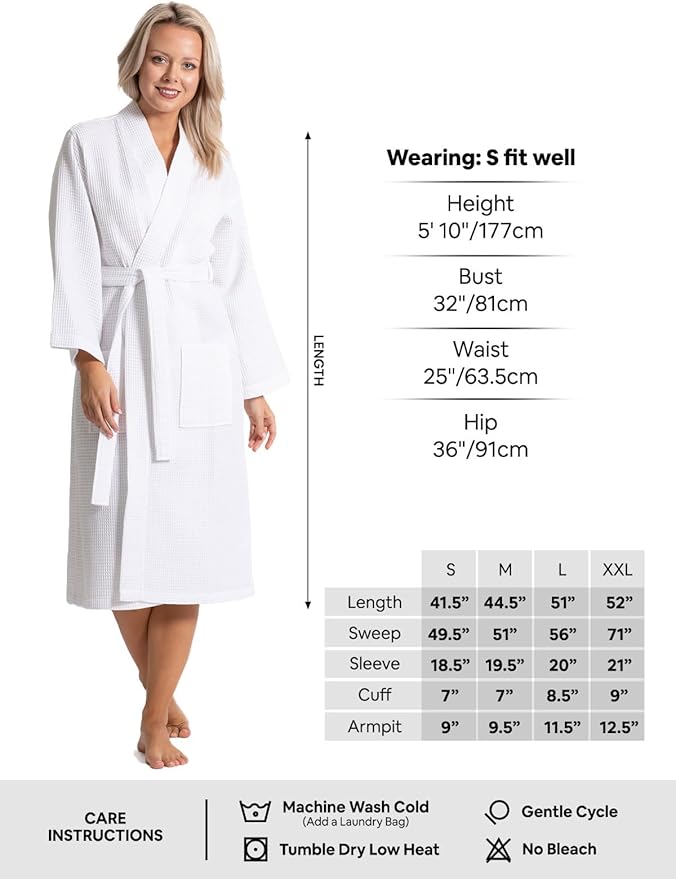 Turkish Linen Waffle Knit Lightweight Kimono Spa & Bath Robes for Women - Quick Dry - Soft