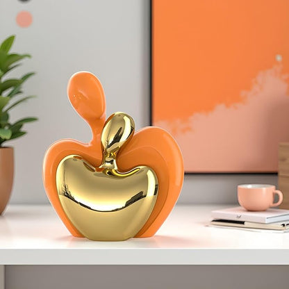 XMGZQ Orange and Gold Ceramic Couple Figurines Home Decor,Wedding Engagement Romantic Gift for Husband Wife,Large Male and Female Love Statue Valentine's Day Birthday,Abstract Hugging Couple