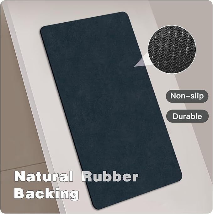 Bathroom Mat Quick Dry, Bathroom Rugs Non Slip Washable Thin Absorbent Bath Mat Fits Under Door Bathroom Floor Mat Perfect for Bath, Shower, or Sink 24"x36" Navy Blue