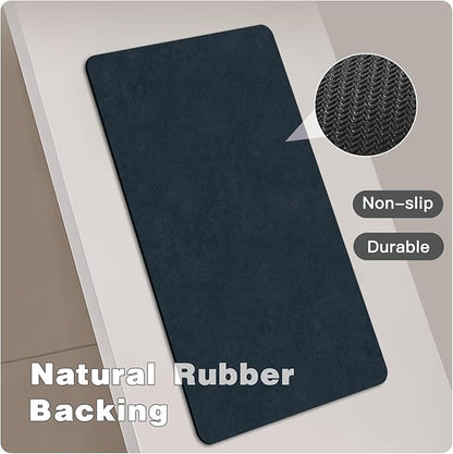 Bathroom Mat Quick Dry, Bathroom Rugs Non Slip Washable Thin Absorbent Bath Mat Fits Under Door Bathroom Floor Mat Perfect for Bath, Shower, or Sink 36"x48" Navy Blue