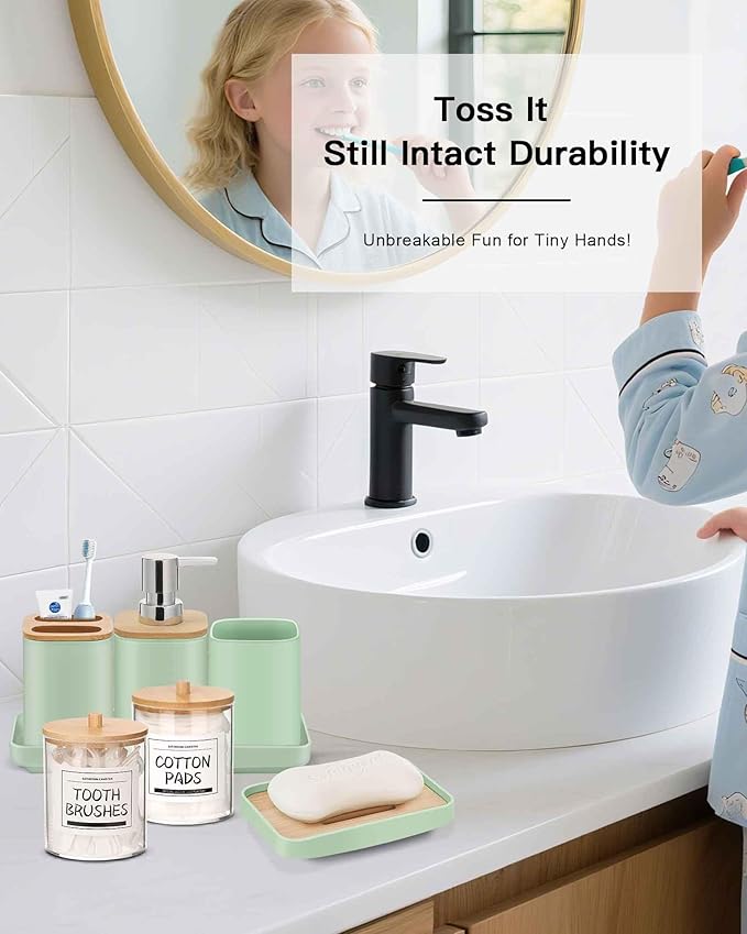 Bathroom Accessories Set,Green Bathroom Set,24 Pieces Bathroom Accessory Set with Shower Curtain,Trash Can for Bathroom Accessories Décor and Home Gifts