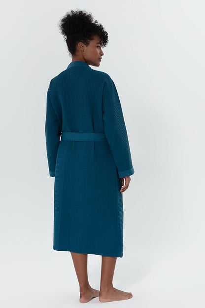 Women’s Luxury Waffle Shawl Collar, Hooded Robe w Piping – Lightweight, Long, Ultra Soft Spa Sleepwear Bathrobe