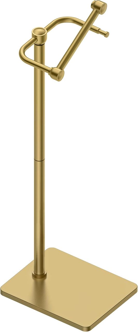 RUACQ Toilet Paper Holder Stand, Bathroom Toilet Paper Roll Holder Free Standing, Toilet Tissue Holder Stand with Post Pivoting Design, Stable Weighted Base, SUS304 Stainless Steel (Brushed Gold)