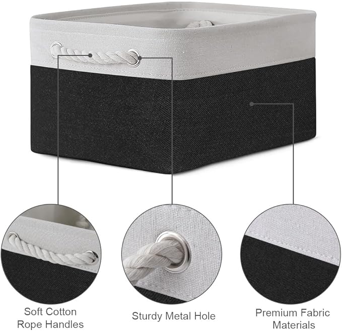 TheWarmHome Storage Basket for Organizing - 3 Pack 13.8x9.8x6.7 inch Medium Collapsible Storage Bin for Shelves with Handles Organizer Closet Cubes Cloth Gift Toy (White & Black)