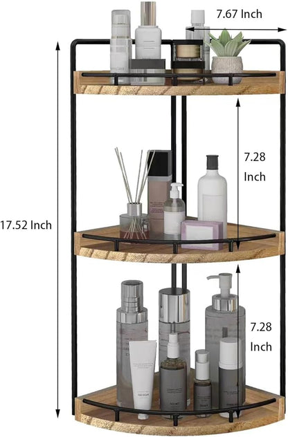 Dorhors 3-Tier Corner Bathroom Organizer Countertop for Storage,Vanity Tray,Wood Counter Organizer for Kitchen,Bathroom,Dresser (Rustic Brown)
