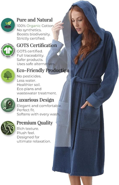 Organic Turkish Cotton Terry Hooded Kimono Bathrobe, Robe for Women