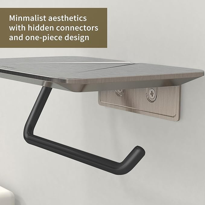 Toilet Paper Holder with Shelf, Stainless Steel Tissue Roll Holder Rust-Proof Brushed Nickel Finish, Adhesive or Wall-Mount with Screws for Bathroom Washroom