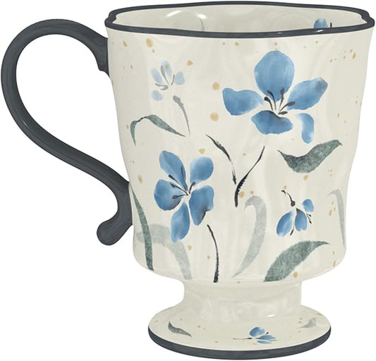 360ml -12.17oz Painted Forget-Me-Not Floral Ceramic Mug - Cute Coffee Cup for Latte, Espresso - Gift for Women, Dishwasher Safe