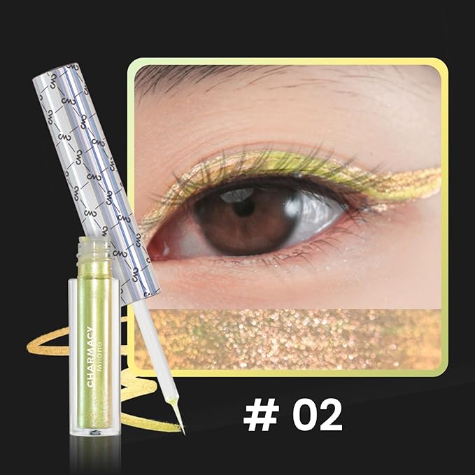 CHARMACY Chameleon Liquid Glitter Eyeliner - Highly Pigmented, Metallic MultiColor Shifting, Waterproof, Ultra-Fine Tip, Longwearing, Smudge-proof (#302)