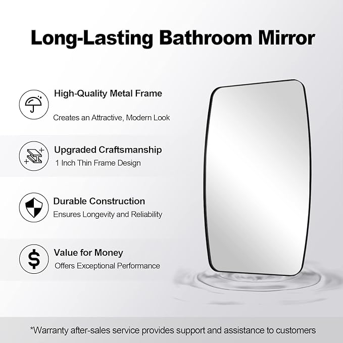 ANDY STAR 30x40” Black Bathroom Mirror, Oblong Vanity Mirror with Stainless Steel Metal Frame, Matte Black Oval Mirror for Over Sink, Modern Anti Rust Wall Mounted