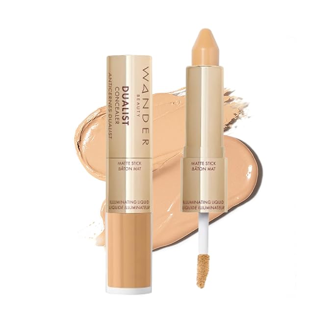 Wander Beauty Dualist Matte and Illuminating Concealer Makeup - Medium - Dual-Ended Matte & Liquid Concealer Stick - Full Coverage Formula to Brighten, Firm & Hydrates Under Eyes - 0.28 fl oz