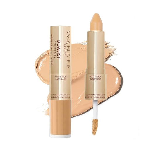 Wander Beauty Dualist Matte and Illuminating Concealer Makeup - Medium - Dual-Ended Matte & Liquid Concealer Stick - Full Coverage Formula to Brighten, Firm & Hydrates Under Eyes - 0.28 fl oz