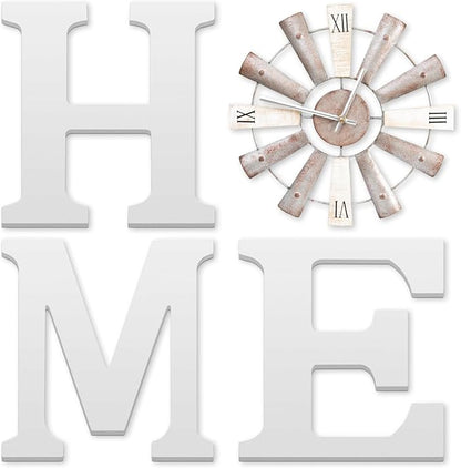 ZAZIWZ Farmhouse Home Signs with Windmill Clock Wall Decor Rustic Home Letters Wall Art for Living Room Kitchen Entryway Dining Room Bedroom (white)