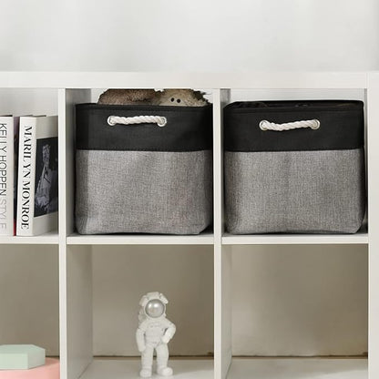 TcaFmac Organization and Storage Basket for Shelves - 16x12x12 inch Large 2 Pack Collapsible Storage Boxs for Organizing, Fabric Storage Cubes for Closet Cloth Toy Books Kids(Black&Grey)