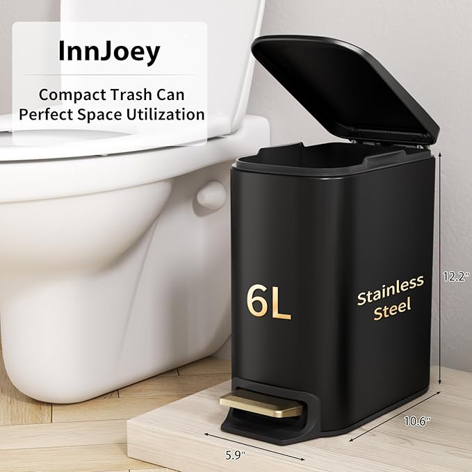 Bathroom Accessories Set - 23 PC Bathroom Sets with Shower Curtain and Rugs, Black Bathroom Set, Luxurious Stainless Steel Bathroom Trash Can, Toilet Brush & Soap Dish