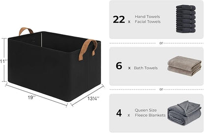 StorageWorks Storage Bins, Fabric Storage Bins for Shelves, Extra Large Storage Baskets with Metal Frame, Closet Baskets and Bins with Handles, Jumbo, Black, 2-Pack
