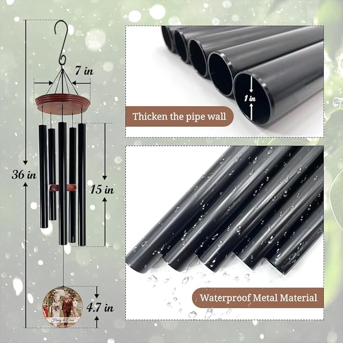 ASTARIN Personalized Wind Chimes Outdoor Deep Tone,35'' Customized Memorial WindChimes for Loss of Loved One,Melody Wind Chime Unique as Sympathy Gift,Home Décor for Garden