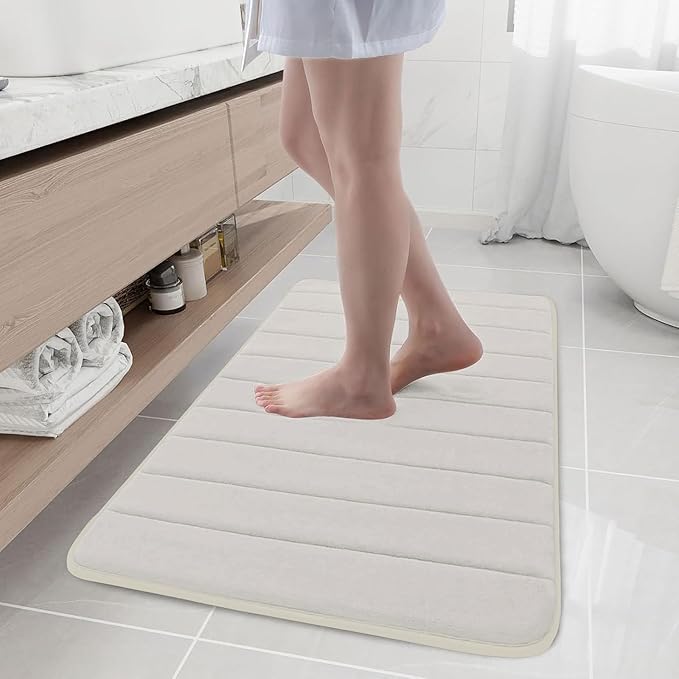 Buganda Memory Foam Bath Mat, 40" x 24", Ultra Soft and Non-Slip Bathroom Rugs, Water Absorbent and Machine Washable Bath Rug Runner for Bathroom, Shower, and Tub, Cream