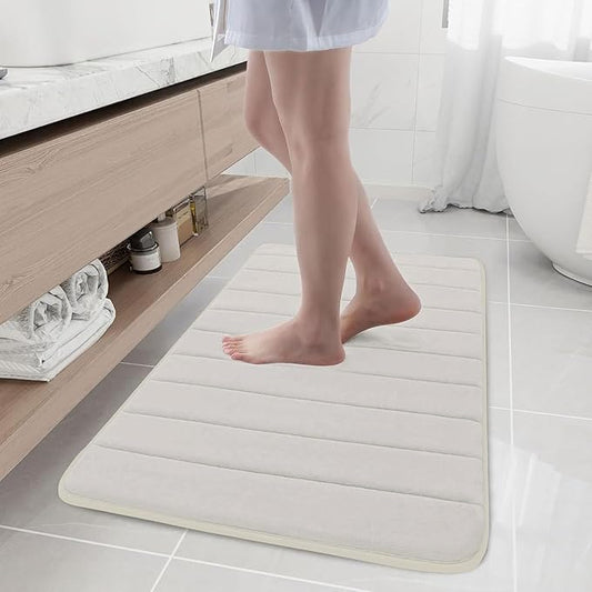 Buganda Memory Foam Bath Mat, 40" x 24", Ultra Soft and Non-Slip Bathroom Rugs, Water Absorbent and Machine Washable Bath Rug Runner for Bathroom, Shower, and Tub, Cream