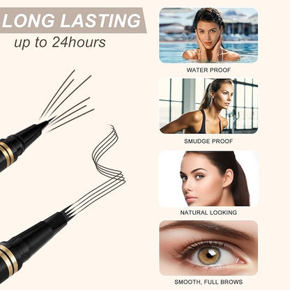 Eyebrow Pen Makeup Kit With 4 Tip Waterproof Microblading Pencil, Eyeliner, Pomade and Dual-ended Brush - Natural Looking Brow Kit for Brunette