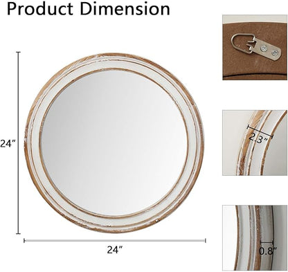 Round Bathroom Mirror for Vanity-Distressed Wood Circle Mirror, Farmhouse Entryway Mirror and Decorative Wall Mirrors for Living Room
